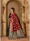 Dazzling Banarasi Silk Weaving Maroon And Black Traditional Saree